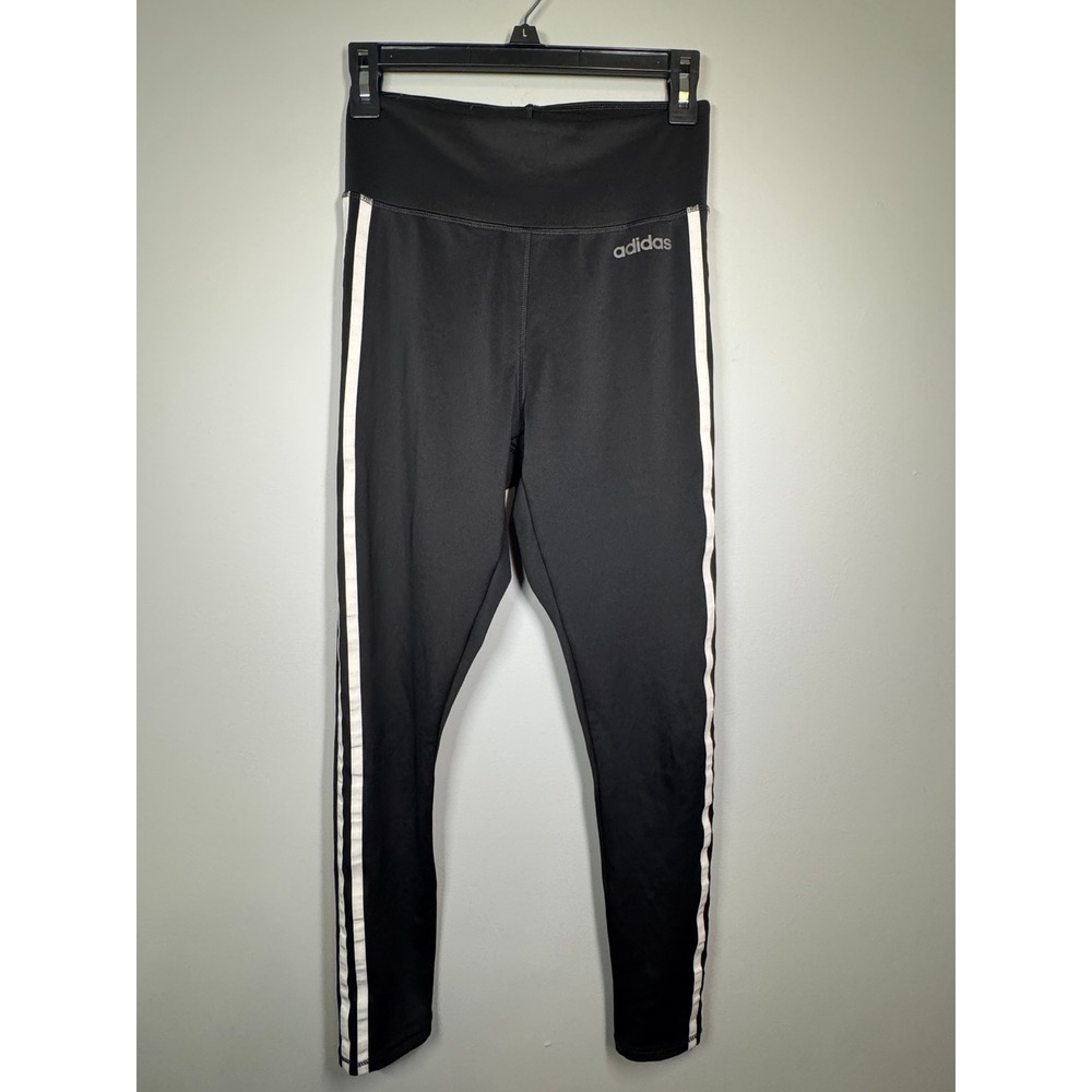 Adidas Climalite Black White 3 Stripe High Waisted Leggings Women XS Athletic
